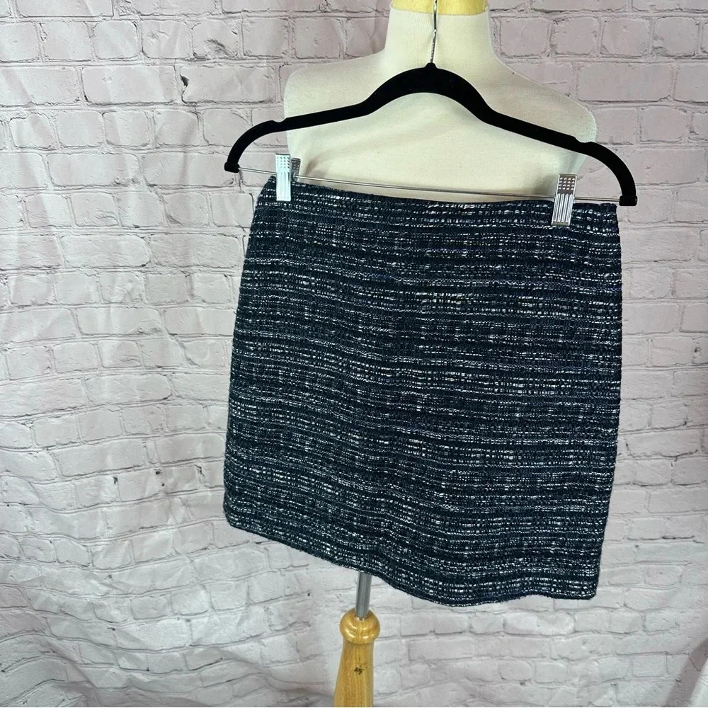 ann taylor navy tweed pencil skirt petite 4 office classic tailored minimalist
